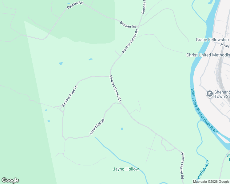 map of restaurants, bars, coffee shops, grocery stores, and more near 1557 Rinacas Corner Road in Shenandoah