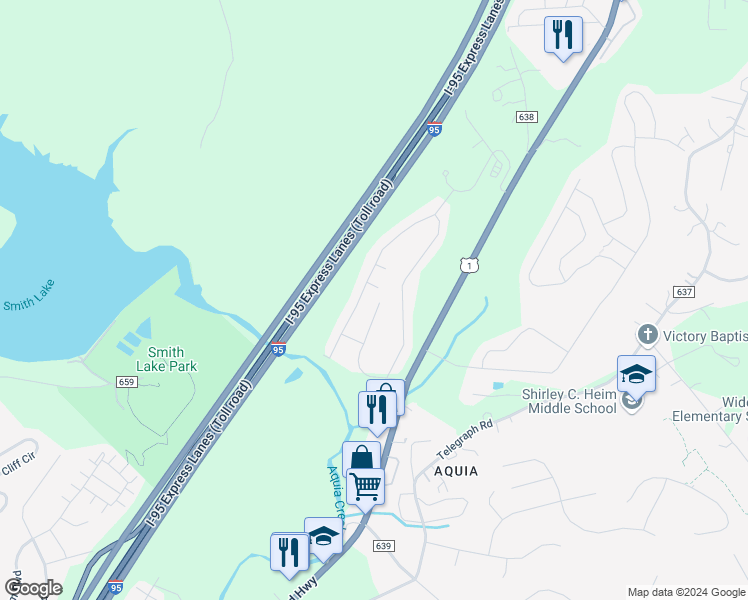 map of restaurants, bars, coffee shops, grocery stores, and more near 511 Potomac Hills Drive in Stafford