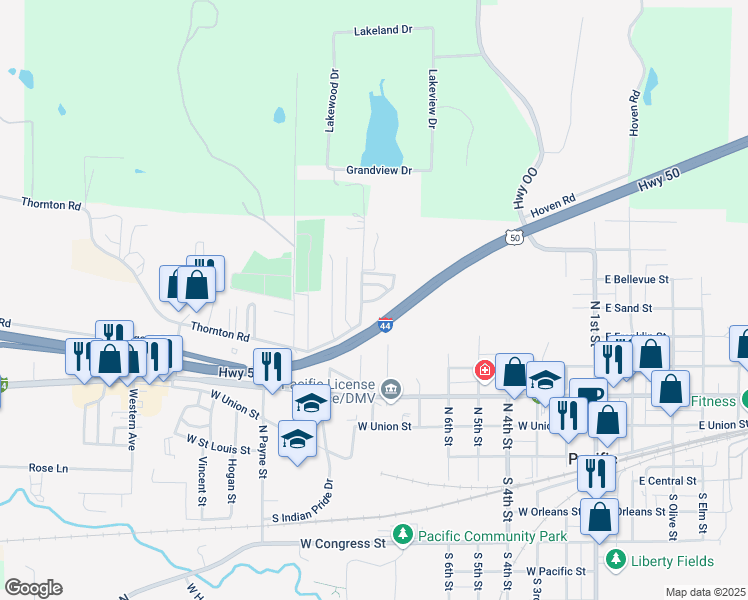 map of restaurants, bars, coffee shops, grocery stores, and more near 95 Monroe Woods in Pacific