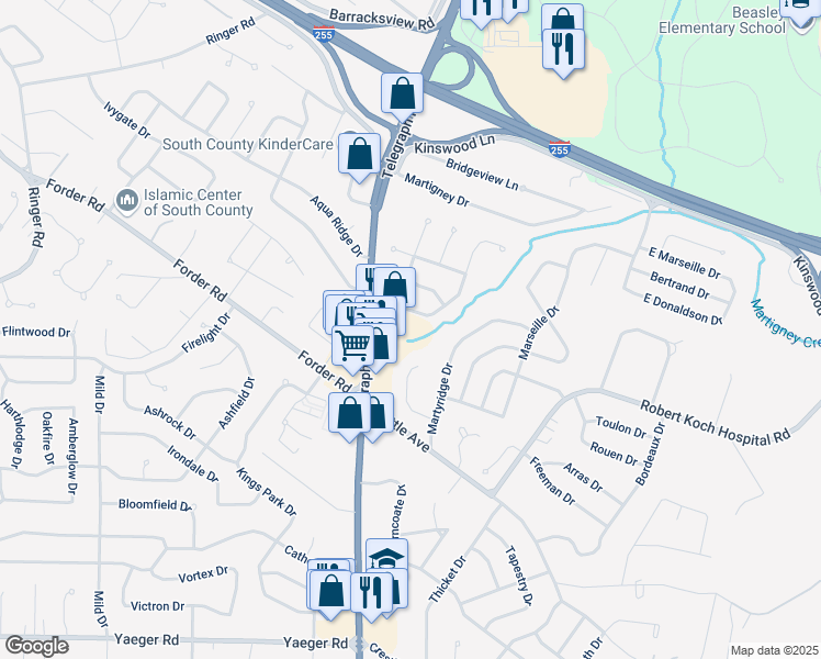 map of restaurants, bars, coffee shops, grocery stores, and more near 4254 Telegraph Road in St. Louis