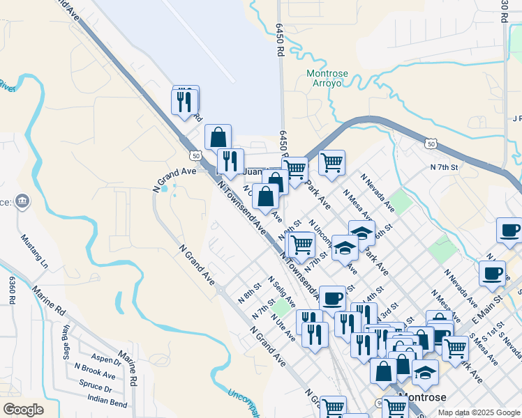 map of restaurants, bars, coffee shops, grocery stores, and more near 1029 North Cascade Avenue in Montrose