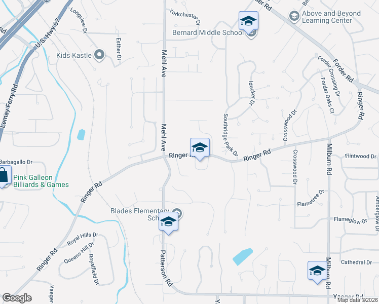 map of restaurants, bars, coffee shops, grocery stores, and more near 4938 Ringer Road in St. Louis