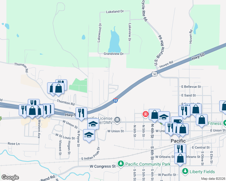 map of restaurants, bars, coffee shops, grocery stores, and more near 107 Monroe Woods in Pacific