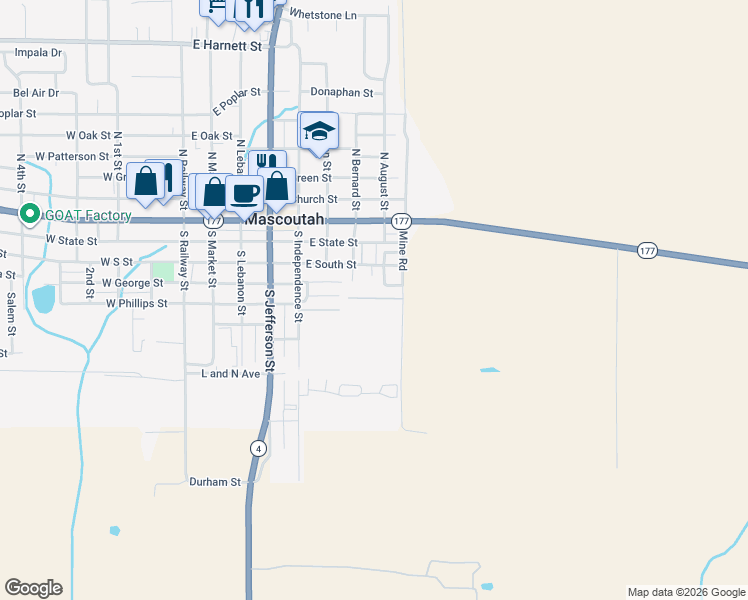 map of restaurants, bars, coffee shops, grocery stores, and more near 301 Mine Road in Mascoutah