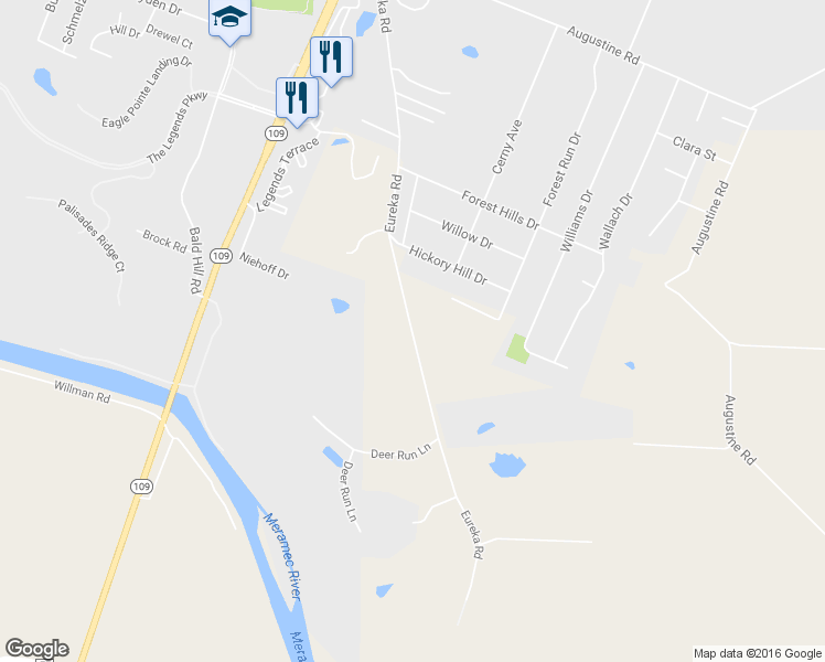 map of restaurants, bars, coffee shops, grocery stores, and more near 724 Eureka Road in Eureka