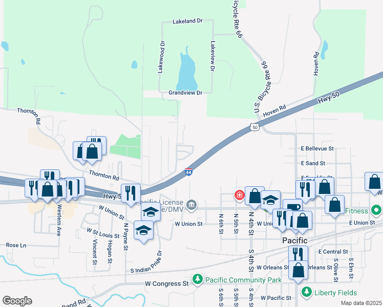 map of restaurants, bars, coffee shops, grocery stores, and more near 52 Monroe Woods in Pacific