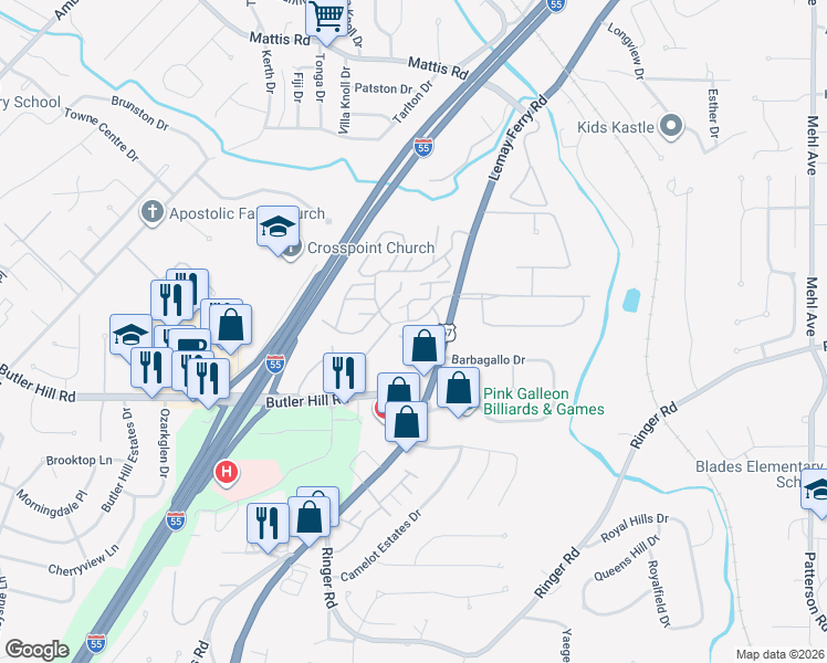 map of restaurants, bars, coffee shops, grocery stores, and more near 4941 Pernod Lane in St. Louis