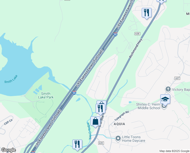 map of restaurants, bars, coffee shops, grocery stores, and more near 812 Kings Crest Drive in Stafford