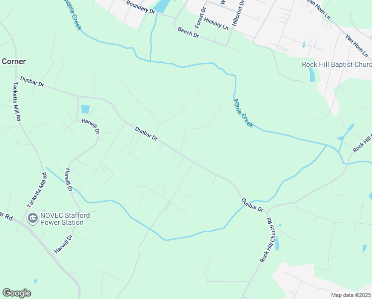map of restaurants, bars, coffee shops, grocery stores, and more near 126 Dunbar Drive in Stafford
