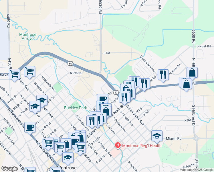 map of restaurants, bars, coffee shops, grocery stores, and more near 1330 North 3rd Street in Montrose
