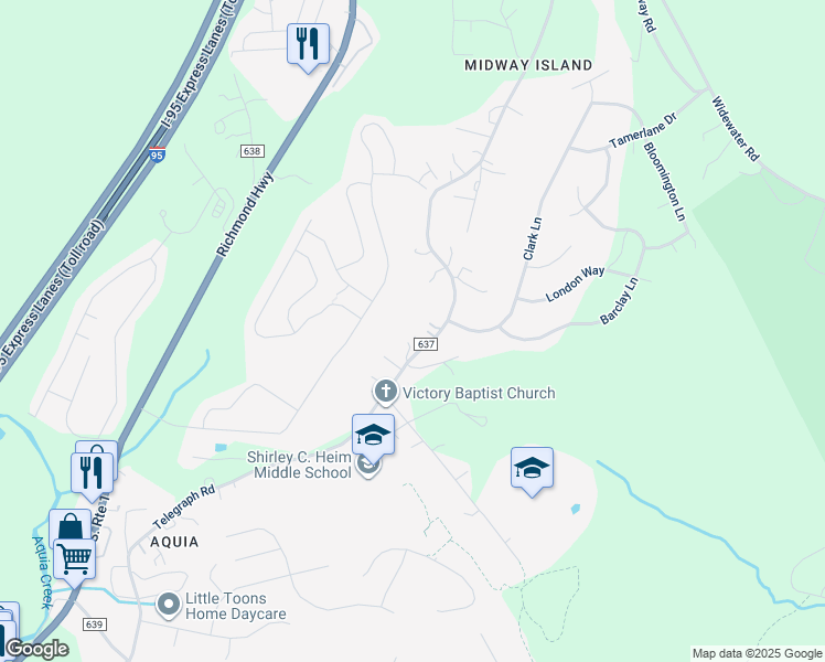 map of restaurants, bars, coffee shops, grocery stores, and more near 401 Telegraph Road in Stafford