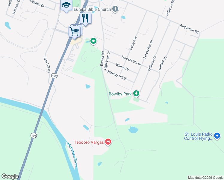 map of restaurants, bars, coffee shops, grocery stores, and more near 810 Eureka Road in Eureka