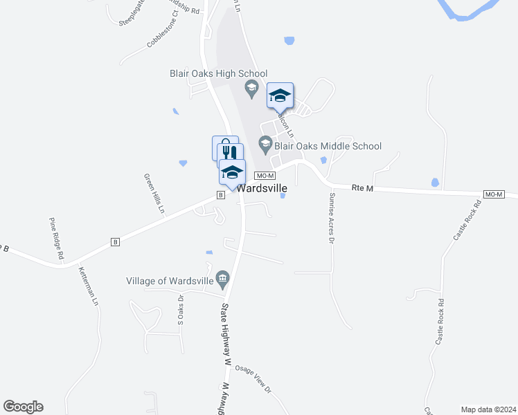 map of restaurants, bars, coffee shops, grocery stores, and more near in Wardsville