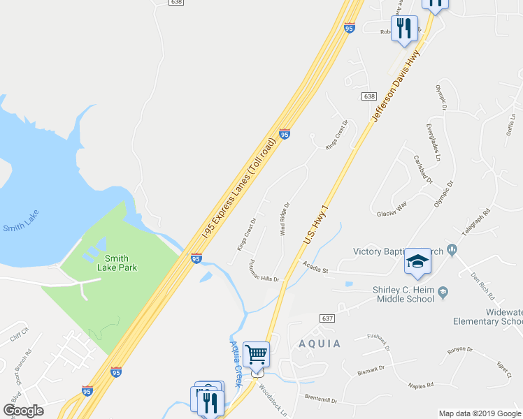 map of restaurants, bars, coffee shops, grocery stores, and more near 101 Bridgewood Court in Stafford