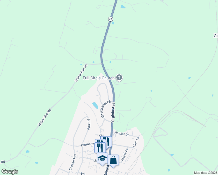 map of restaurants, bars, coffee shops, grocery stores, and more near 2243 Lake Terrace Drive in Harrisonburg