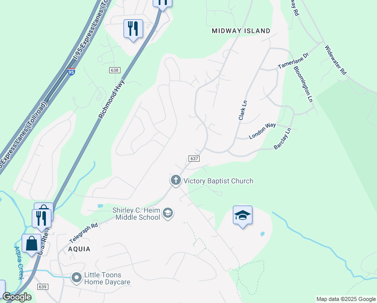 map of restaurants, bars, coffee shops, grocery stores, and more near 401 Telegraph Road in Stafford