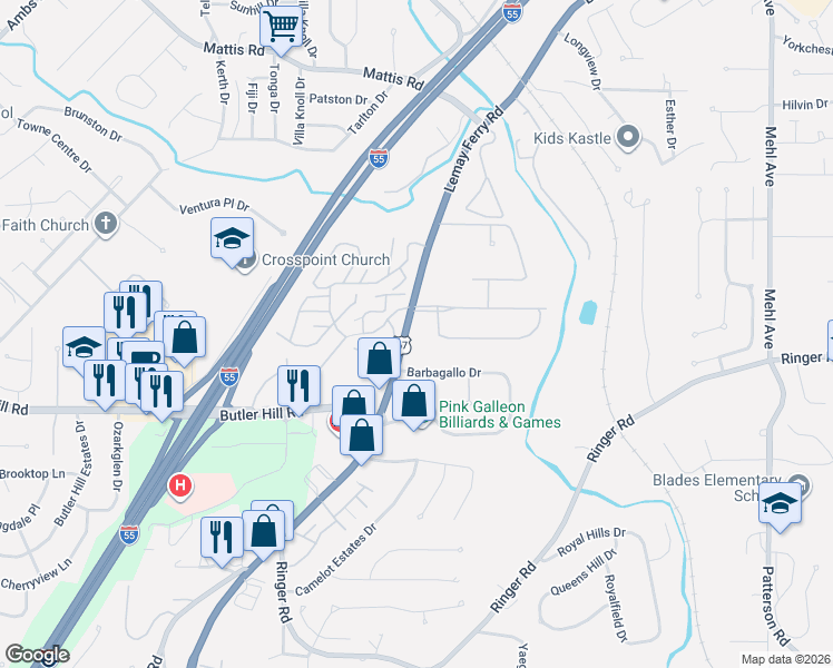 map of restaurants, bars, coffee shops, grocery stores, and more near 4920 Clayridge Drive in St. Louis