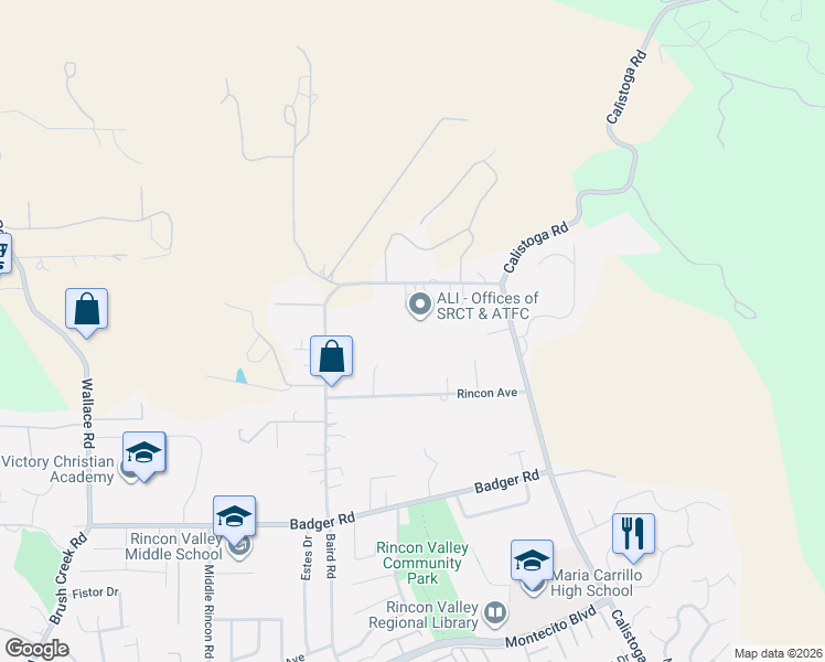 map of restaurants, bars, coffee shops, grocery stores, and more near 5000 Harville Road in Santa Rosa