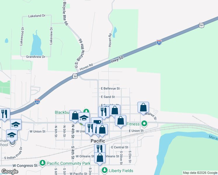 map of restaurants, bars, coffee shops, grocery stores, and more near 712 North Columbus Street in Pacific