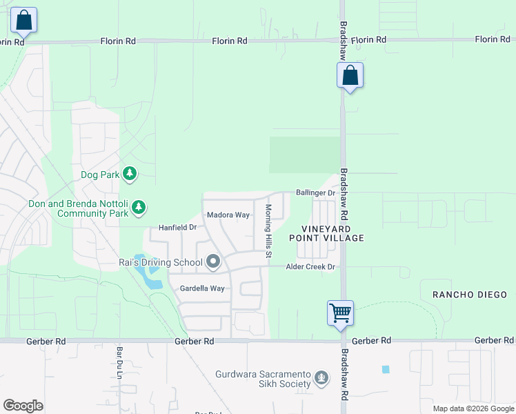 map of restaurants, bars, coffee shops, grocery stores, and more near 7409 Twin Acre Way in Sacramento
