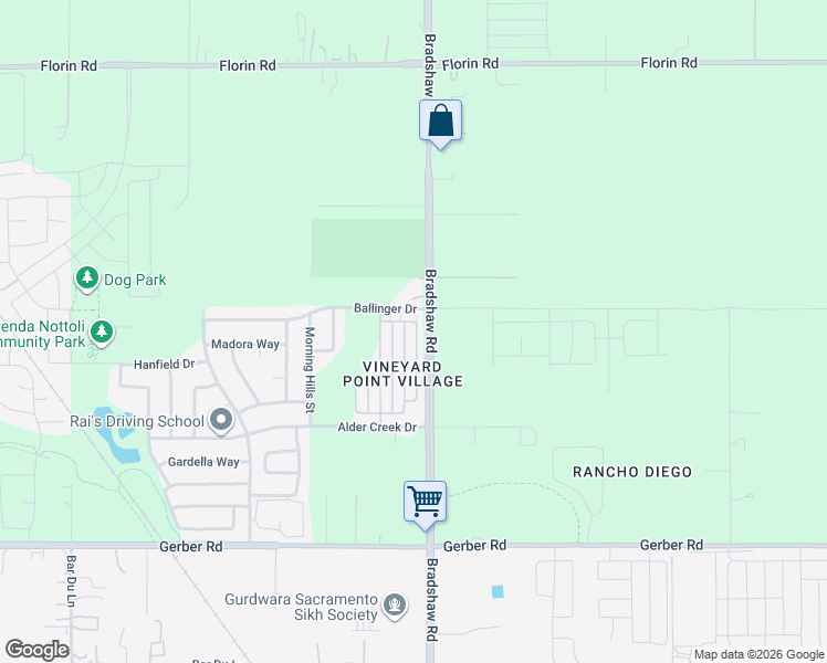 map of restaurants, bars, coffee shops, grocery stores, and more near 9697 Dartwell Way in Sacramento