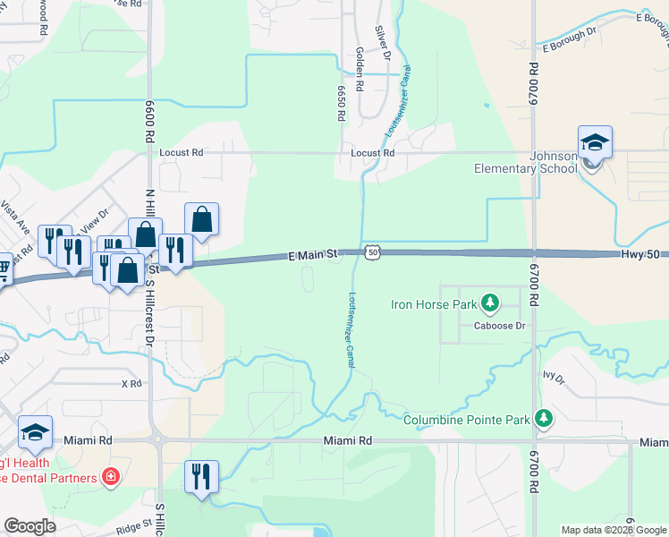 map of restaurants, bars, coffee shops, grocery stores, and more near 2400 East Main Street in Montrose