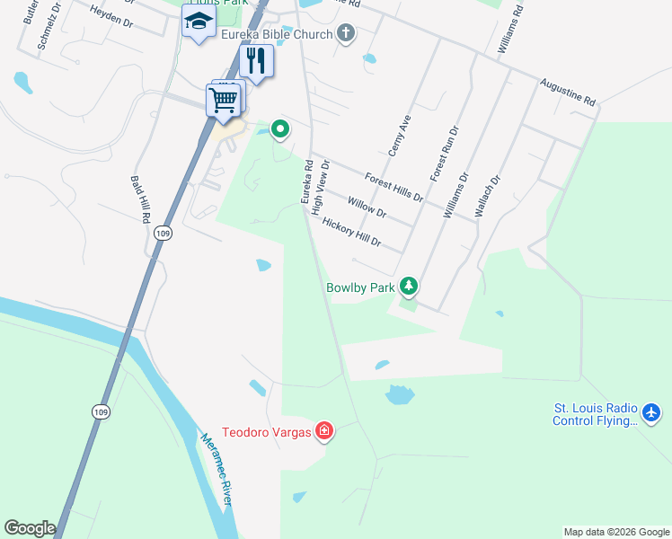 map of restaurants, bars, coffee shops, grocery stores, and more near 810 Eureka Road in Eureka