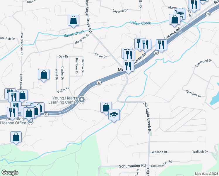 map of restaurants, bars, coffee shops, grocery stores, and more near 301 Clay Creek Trail in Fenton