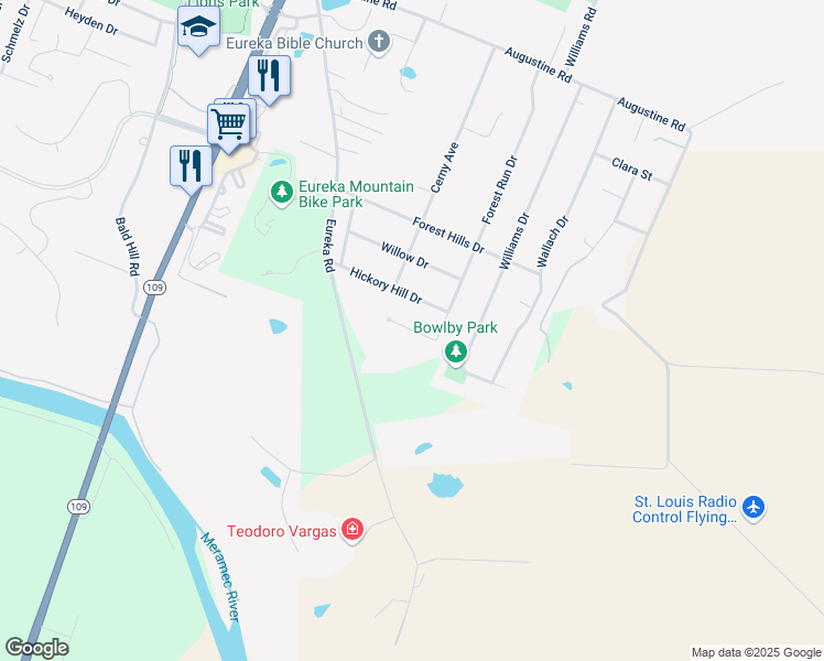 map of restaurants, bars, coffee shops, grocery stores, and more near 818 Wild Hawk Drive in Eureka
