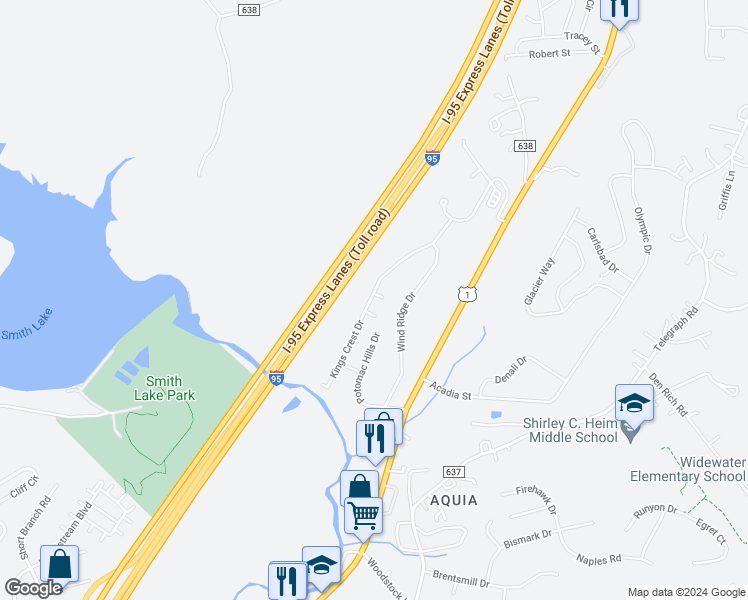map of restaurants, bars, coffee shops, grocery stores, and more near 102 Brenwick Court in Stafford