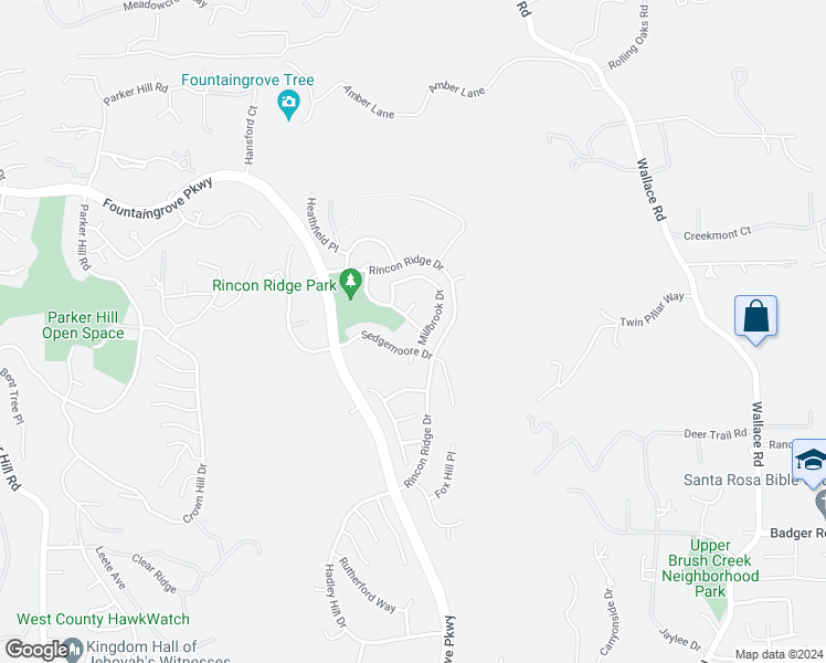 map of restaurants, bars, coffee shops, grocery stores, and more near 3912 Park Gardens Drive in Santa Rosa