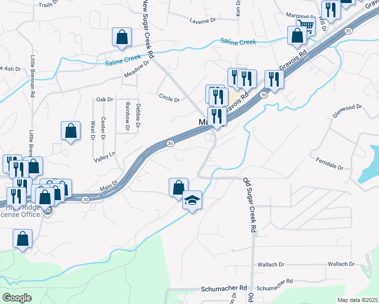 map of restaurants, bars, coffee shops, grocery stores, and more near 195 Old Sugar Creek Road in Fenton
