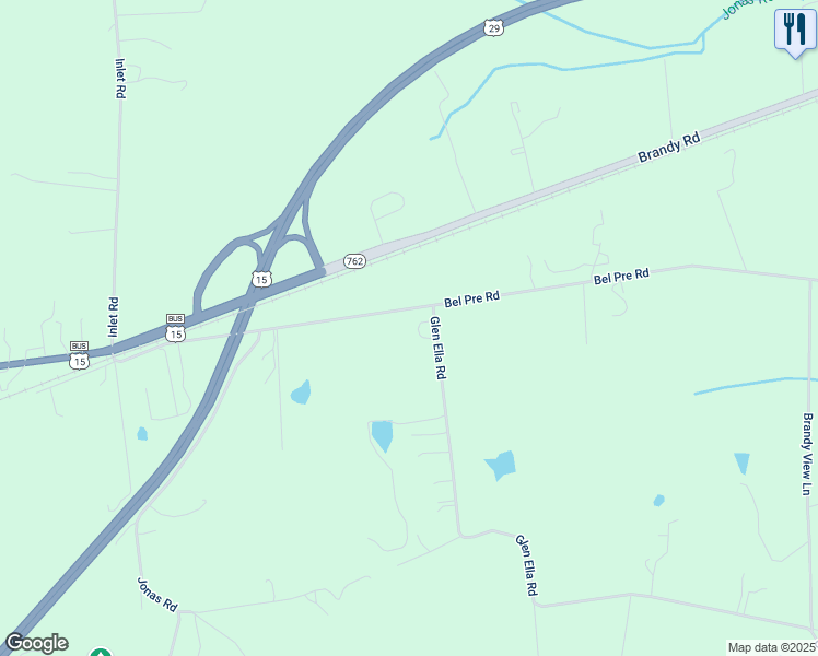map of restaurants, bars, coffee shops, grocery stores, and more near 15604 Glen Ella Road in Culpeper
