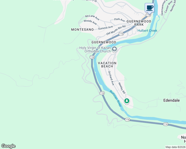 map of restaurants, bars, coffee shops, grocery stores, and more near 17850 California 116 in Guerneville