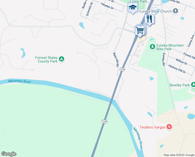 map of restaurants, bars, coffee shops, grocery stores, and more near 211 Palisades Ridge Court in Eureka