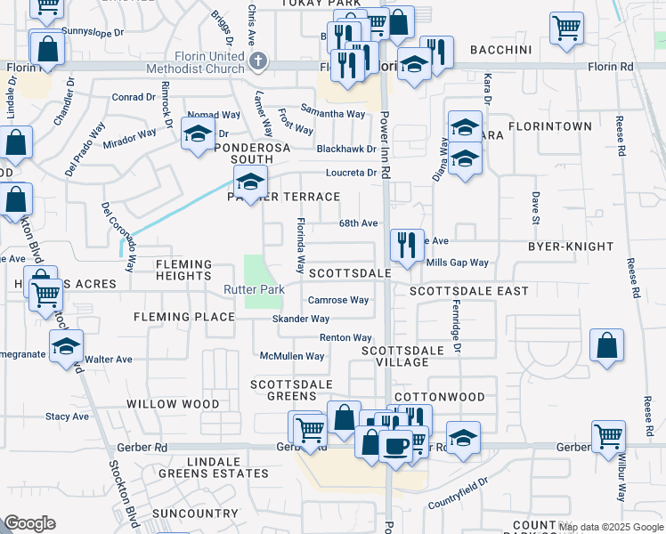 map of restaurants, bars, coffee shops, grocery stores, and more near 7904 Hartwick Way in Sacramento
