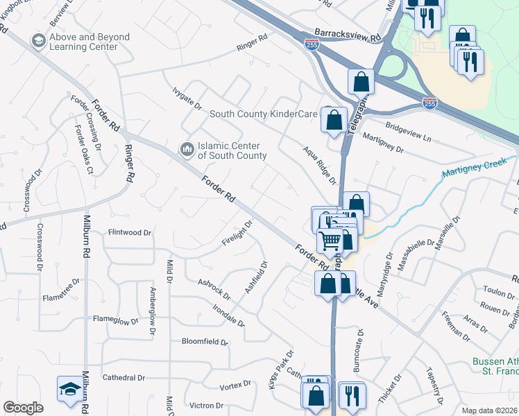 map of restaurants, bars, coffee shops, grocery stores, and more near 4348 Kym Dr in St Louis