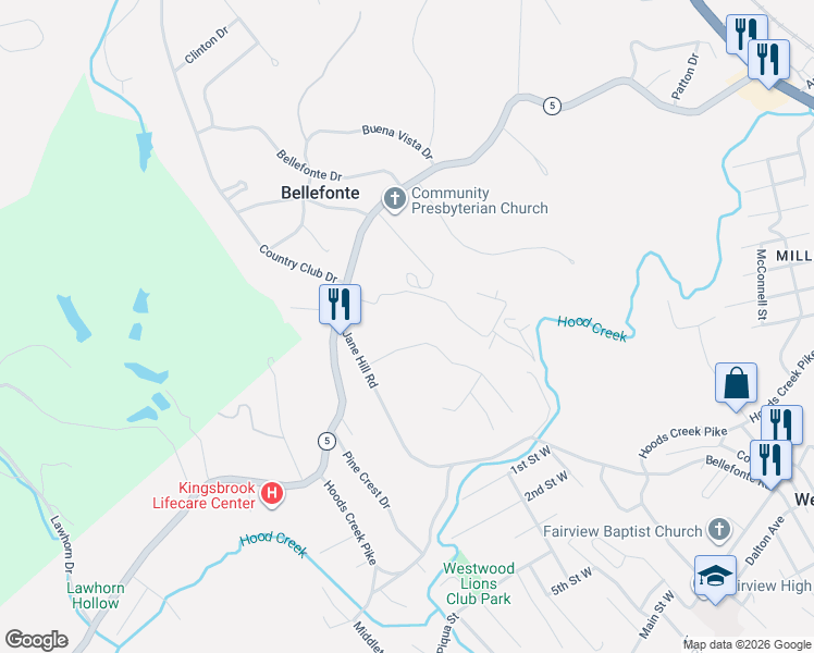 map of restaurants, bars, coffee shops, grocery stores, and more near 112-200 Caroline Dr in Westwood