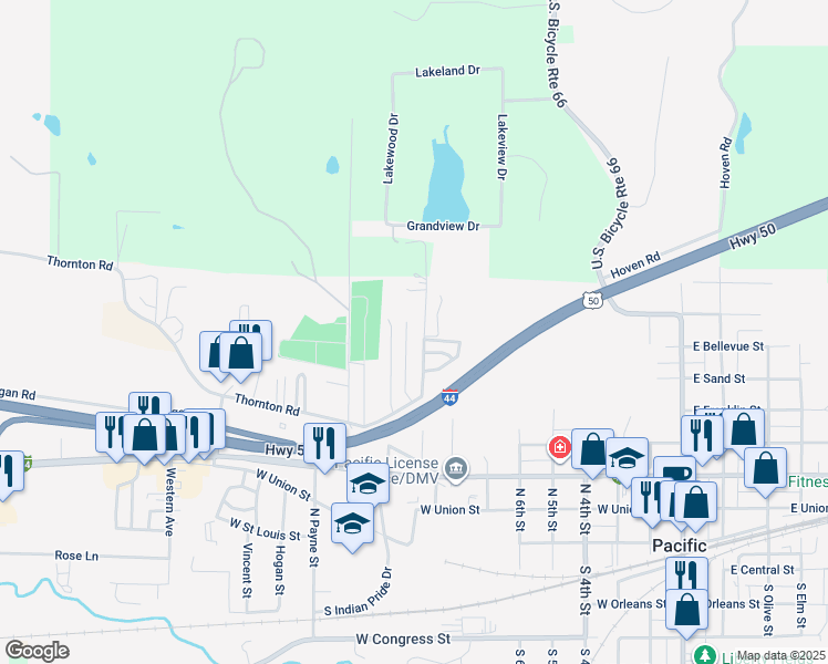 map of restaurants, bars, coffee shops, grocery stores, and more near 611 North Monroe Street in Pacific