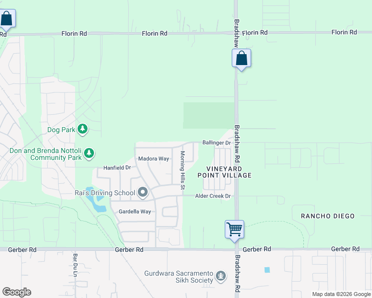 map of restaurants, bars, coffee shops, grocery stores, and more near 7405 Morning Hills Street in Sacramento