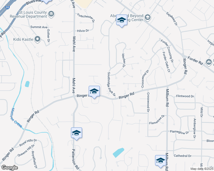 map of restaurants, bars, coffee shops, grocery stores, and more near 4971 Southridge Park Drive in St. Louis