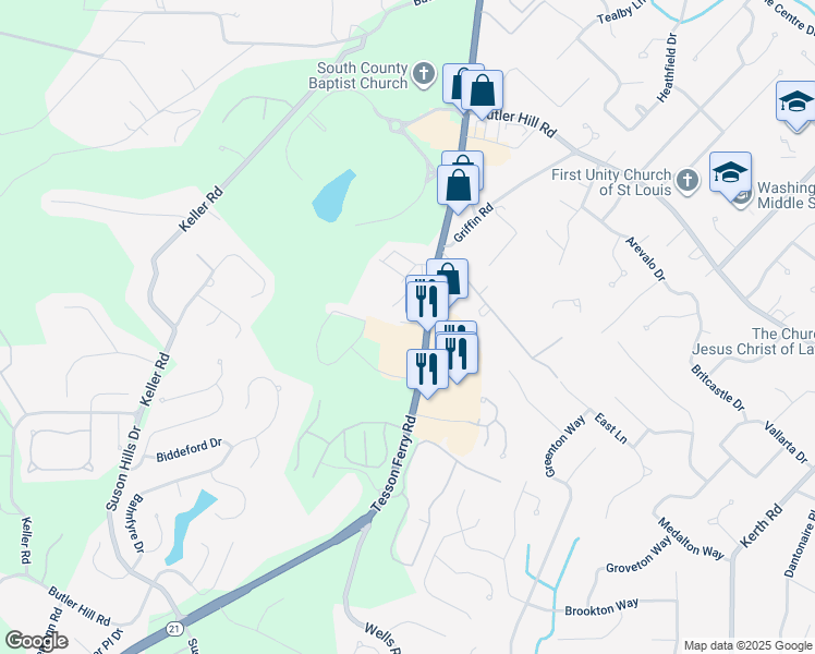 map of restaurants, bars, coffee shops, grocery stores, and more near 13139 Tesson Ferry Road in St. Louis