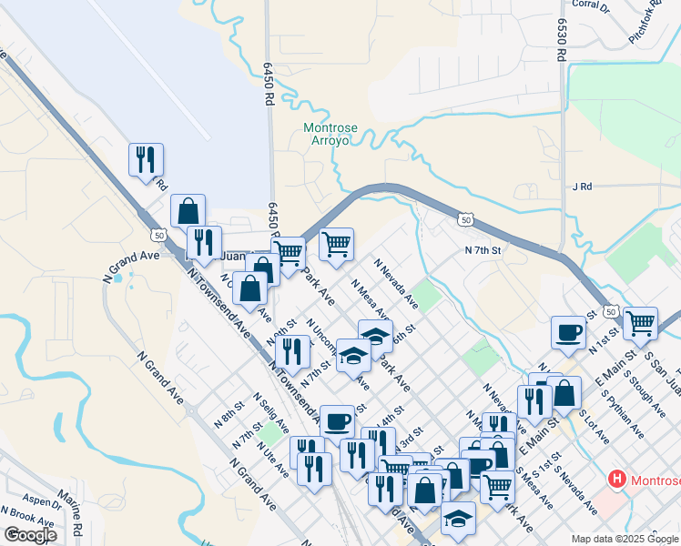map of restaurants, bars, coffee shops, grocery stores, and more near 647 North 9th Street in Montrose