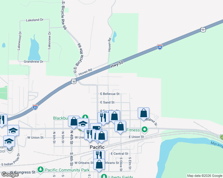 map of restaurants, bars, coffee shops, grocery stores, and more near 712 North Columbus Street in Pacific