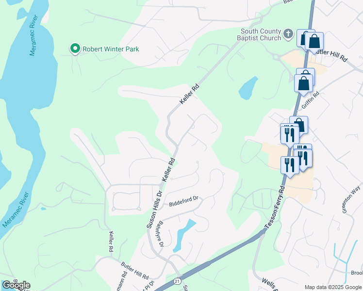 map of restaurants, bars, coffee shops, grocery stores, and more near 5576 Kellridge Lane in St. Louis