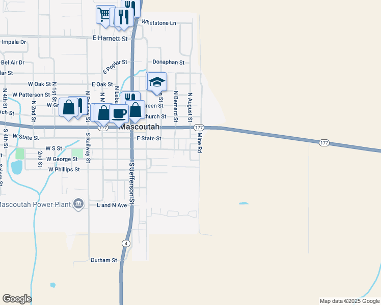 map of restaurants, bars, coffee shops, grocery stores, and more near 704 East South Street in Mascoutah