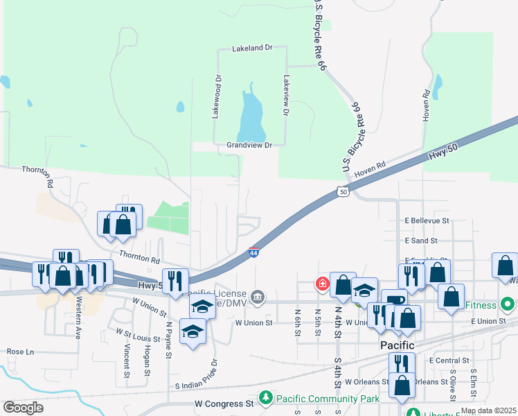 map of restaurants, bars, coffee shops, grocery stores, and more near 817 North Monroe Street in Pacific