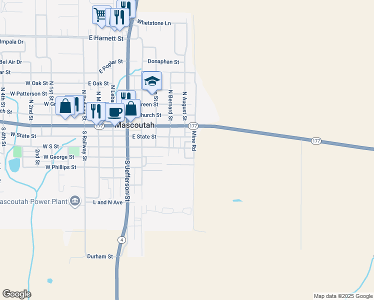 map of restaurants, bars, coffee shops, grocery stores, and more near 704 East South Street in Mascoutah