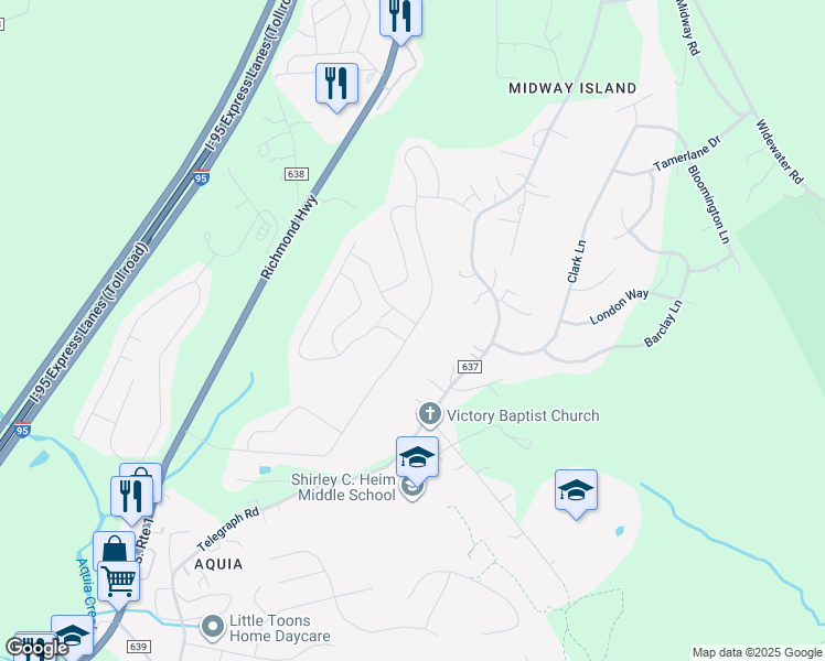 map of restaurants, bars, coffee shops, grocery stores, and more near 146 Olympic Drive in Stafford