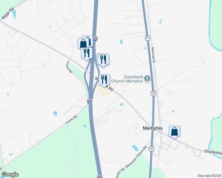 map of restaurants, bars, coffee shops, grocery stores, and more near 13210-13228 Memphis-Blue Lick Road in Memphis